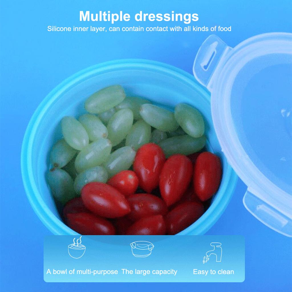 Round Lunch Container Food Grade Silicone Storage Collapsible Bowl with Airtight Lids Microwave Refrigerator Freezer Safe