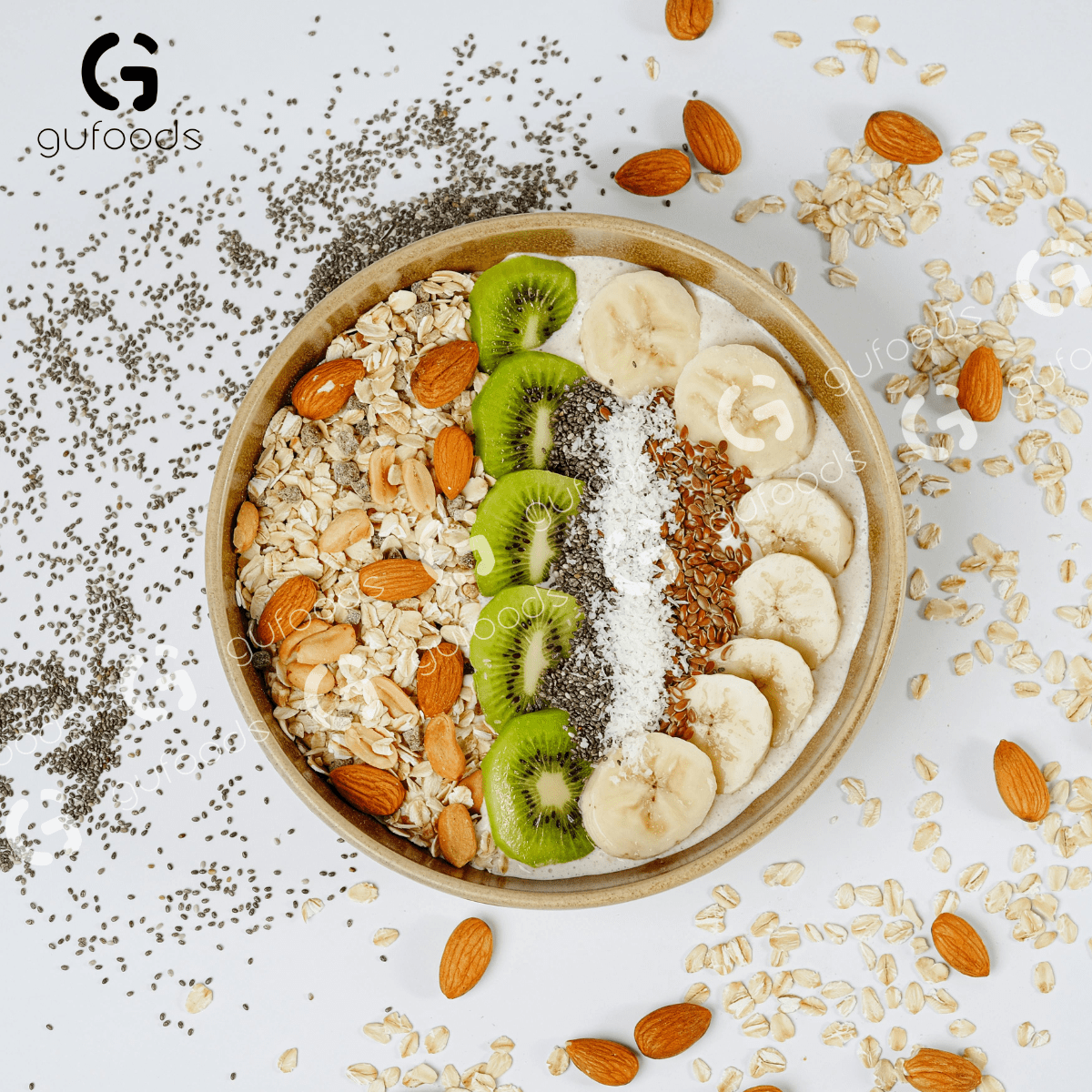 Bột Yến mạch ăn liền GUfoods (túi 500g) - Nguyên liệu nhập khẩu, Bột đã chín, Giàu chất xơ &amp; protein thực vật, Tốt cho sức khoẻ, Ăn kiêng, Healthy, Tập gym, Eat clean