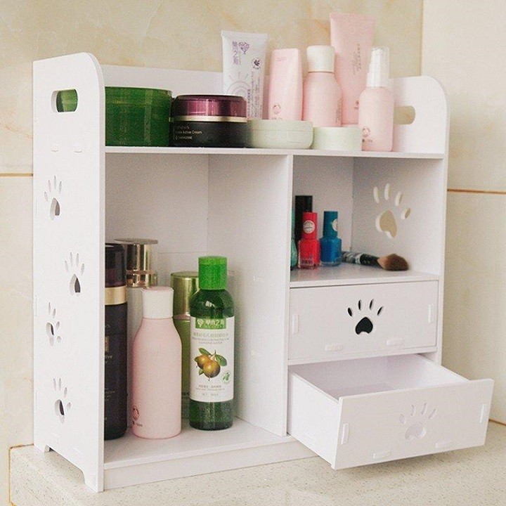 Kệ gỗ đựng mỹ phẩm đựng đồ đa năng 2 tầng hình chân chó tặng kèm dao cạo lông mày hàn quốc