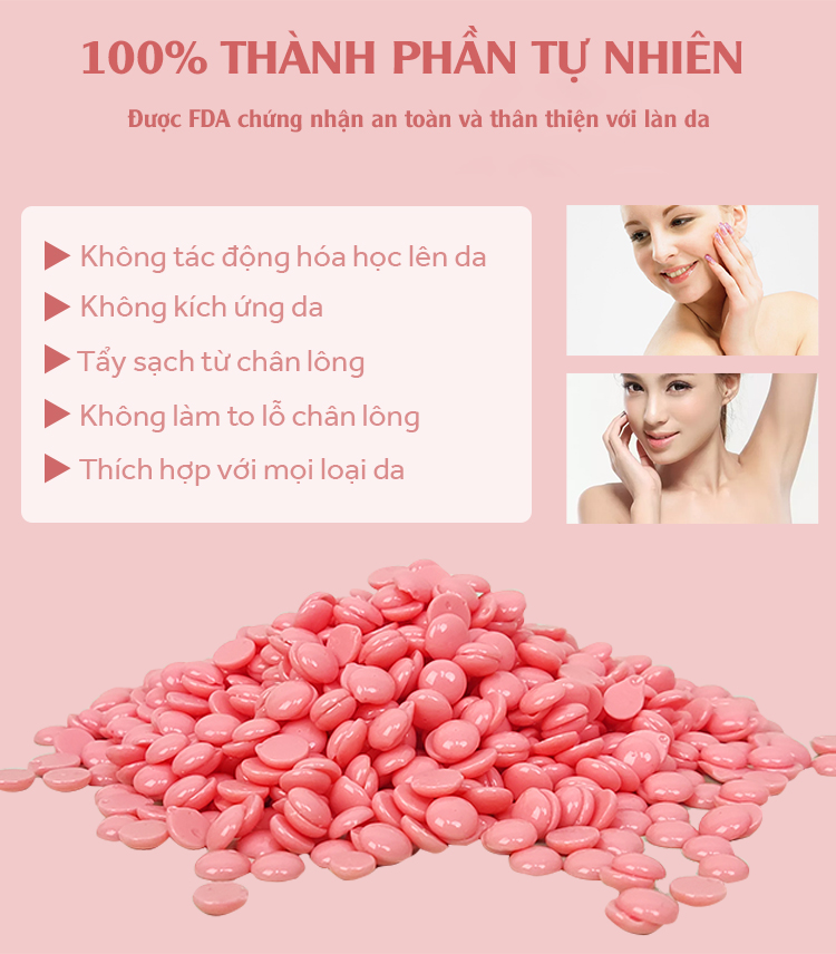 SÁP WAX TẨY LÔNG NÓNG CAO CẤP Lành Tính - Giúp Da Láng Mịn, An Toàn, Không Đau - 100g - Phù hợp mọi loại da, Hiệu quả wax tẩy lông nách, wax tẩy lông vùng kín, bikini, wax lông tại nhà, tẩy da chết