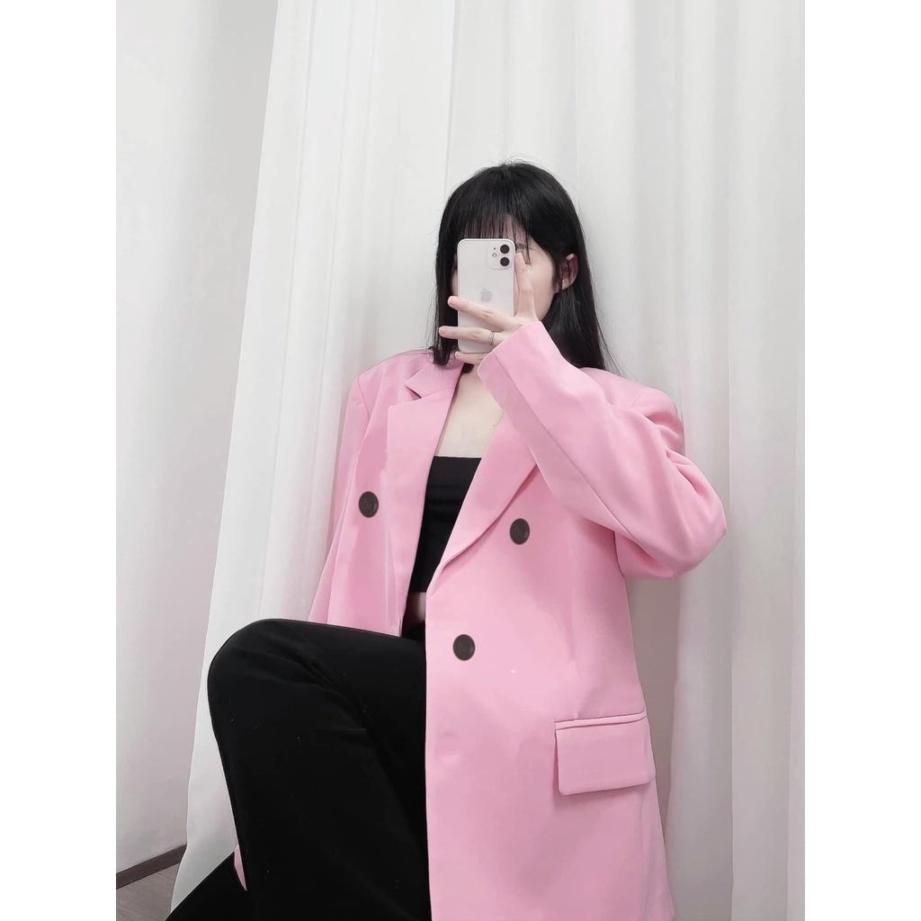 Áo Blazer Nữ Màu Hồng Cun Fashion Kiểu Hai Hàng Khuy Chất Cotton Ngoại Cao Cấp