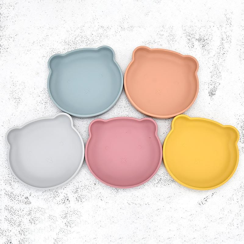 Silicone Cho Bé Ăn Đĩa Có Mút Hình Gấu Cho Bé Bộ Đồ Ăn Nhà Bếp Trẻ Em Đào Tạo Món Ăn Tấm Bát Không Chứa BPA