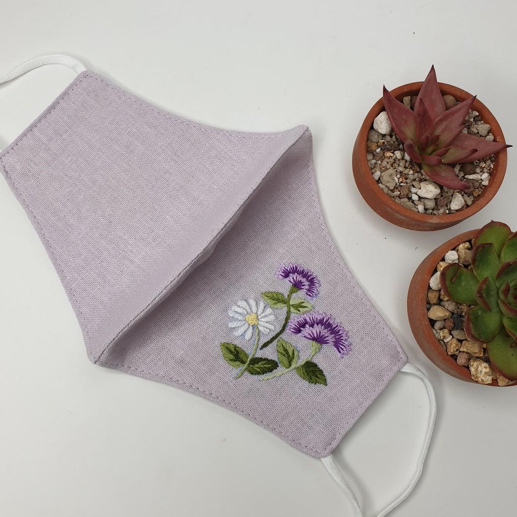 Khẩu trang thêu tay vải linen JL184