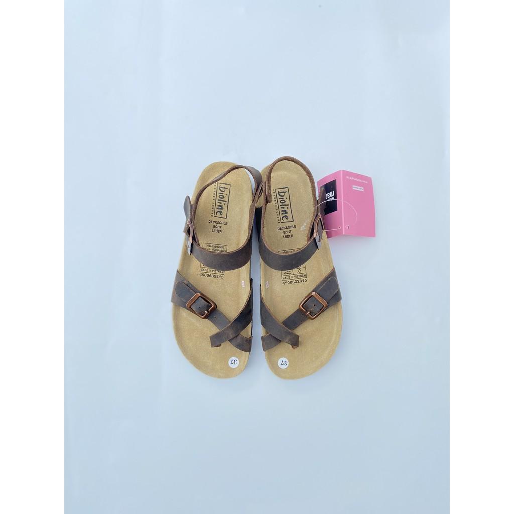 Dép da bò Birken sandal đế trấu Bioline dép quai hậu xỏ ngón unisex mã B14 – Bioline Offcial – Nâu đậm,40