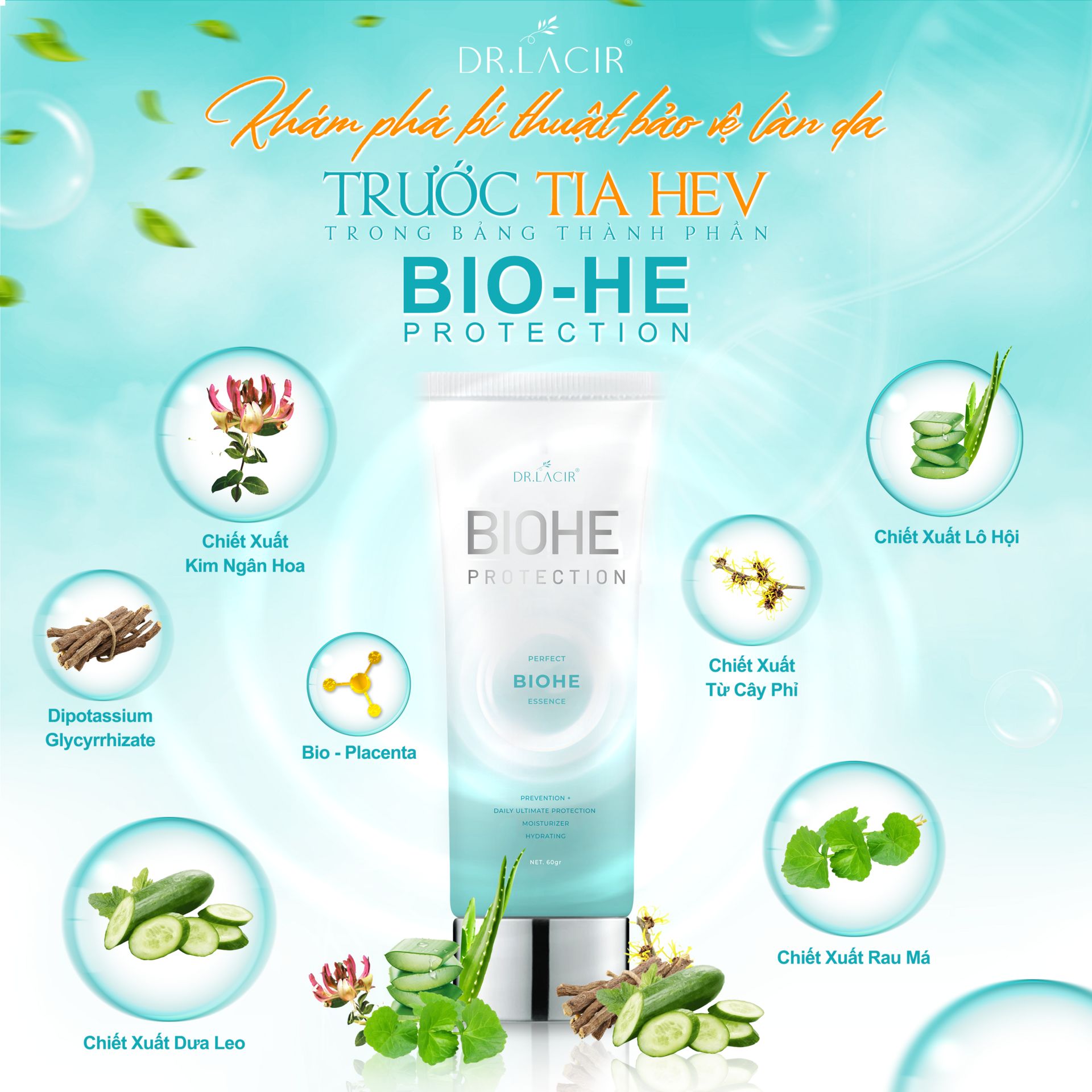 Kem Chống Nắng Dr Lacir - Chống Nắng Sinh Học Biohe Protection Bảo Vệ Làn da (Chính Hãng Dr.Lacir)