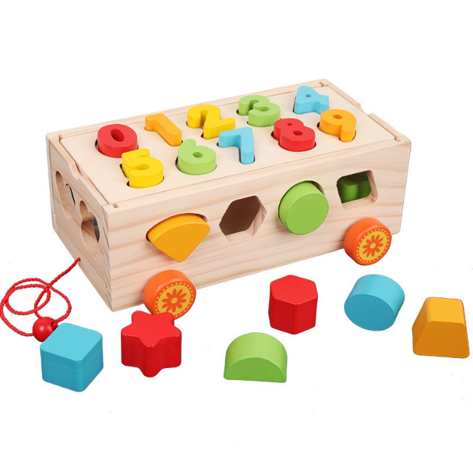 Đồ chơi xe kéo thả hình khối - Đồ chơi gỗ thông minh cho bé