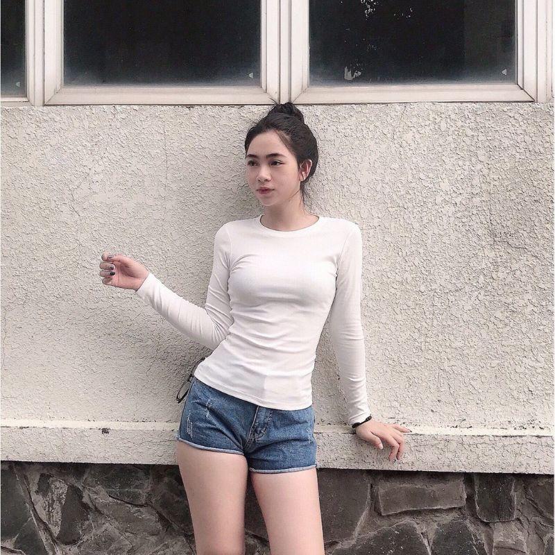Áo Thun Nữ Trơn Cổ Tròn Ôm Body dài tay ATDCTr Size &lt;63kg