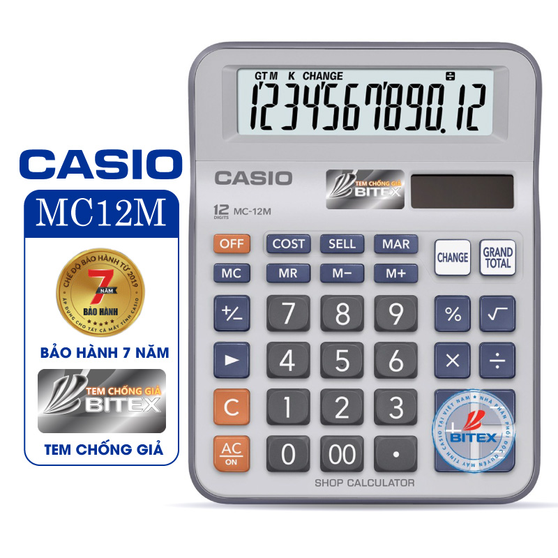 Máy tính Casio MC-12M, Bảo hành 7 năm - Hàng chính hãng Bitex