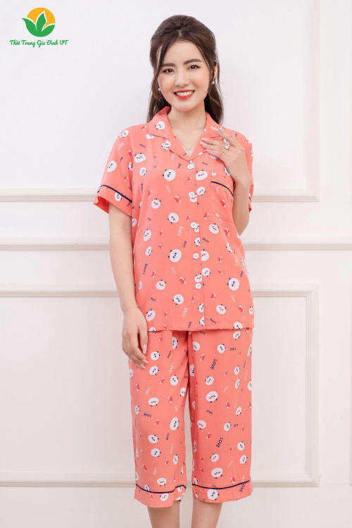 Bộ lanh nữ quần lửng áo cộc tay pijama B06.2216 - Thời trang gia đình VT