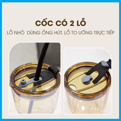 Cốc Ly Thủy Tinh 450ML Bọc Da Cao Cấp Tặng Kèm Nắp Đậy Và Ống Hút Thủy Tinh GD596-LyTT