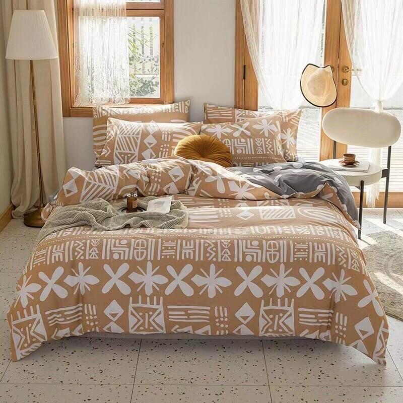 Set Cotton Hàn Quốc Living Hàng Nhập Khẩu Cao Cấp 4 Món Hoa Hồng Trắng