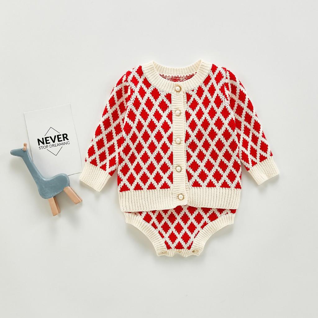 Set áo khoác kèm body len họa tiết trám đỏ mùa Noel cao cấp cho bé 0-24m