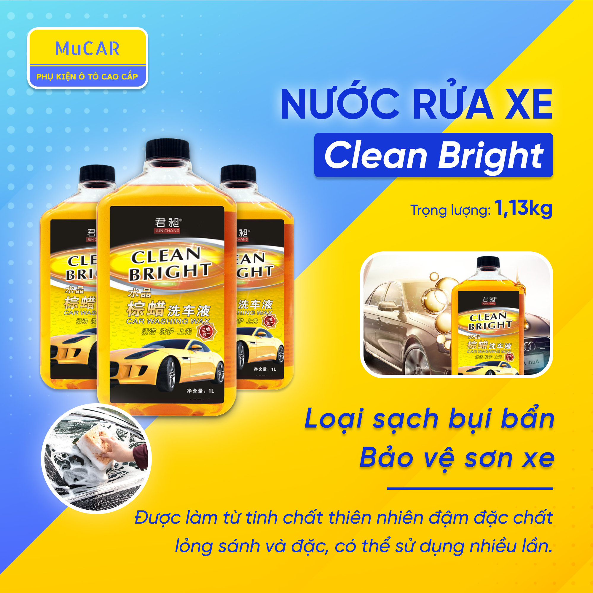 Dung dịch TẨY RỬA VỆ SINH XE ô tô - loại sach bụi bẩn bảo vệ sơn xe cao cấp, thể tích 1L