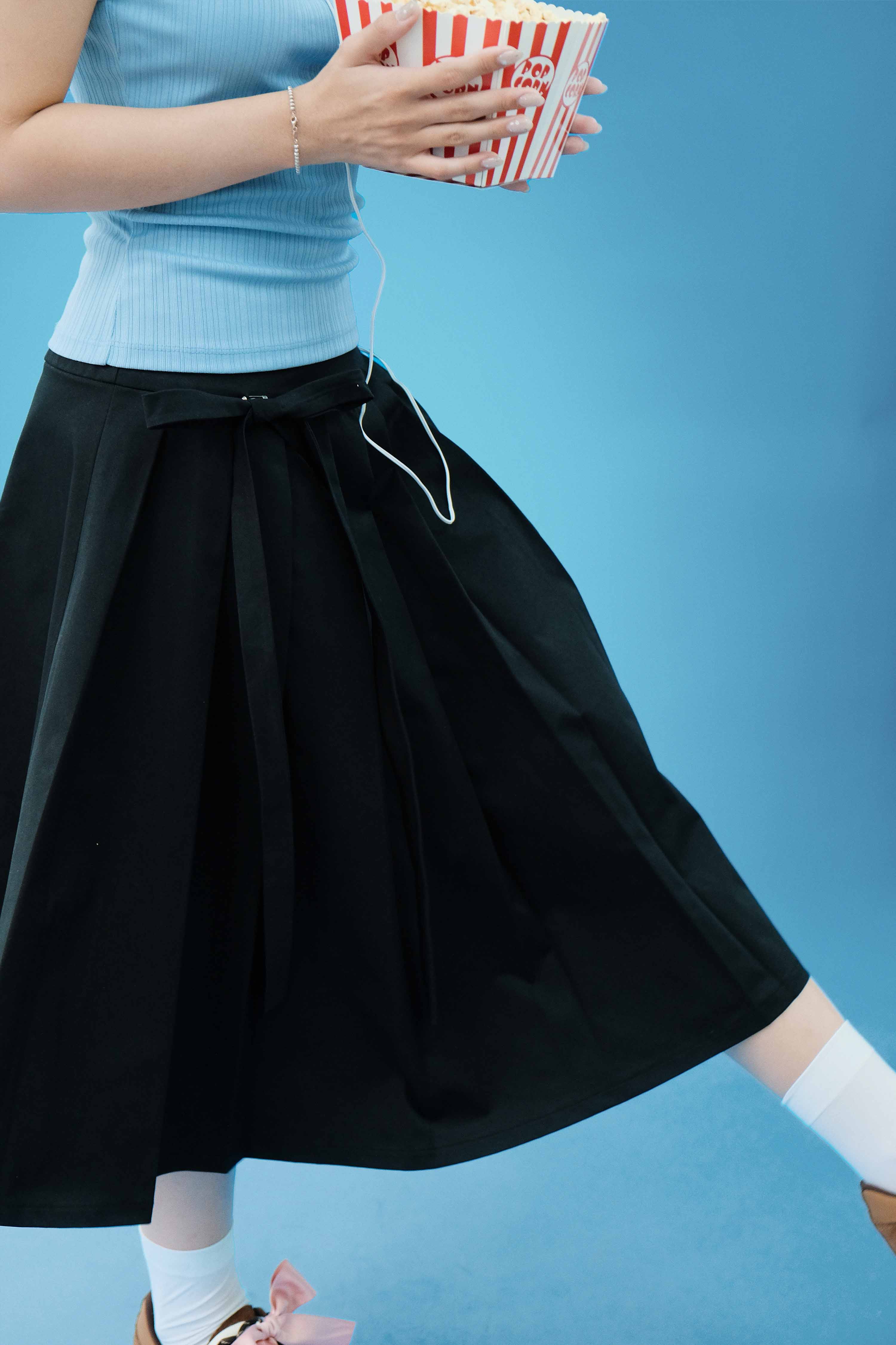 DOTTIE - Váy midi dập ly - Đen - S0289