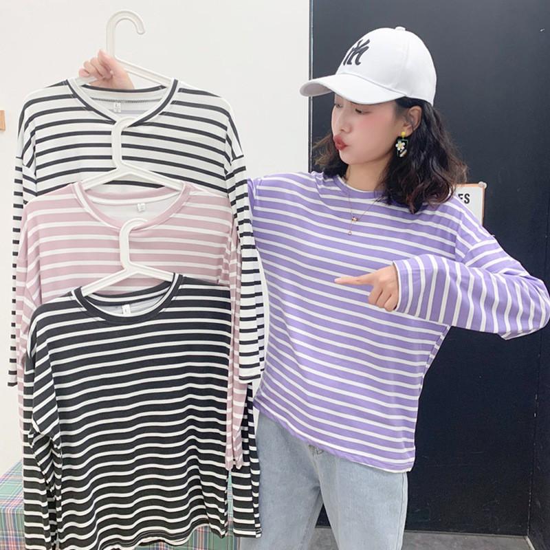 Áo Thun Nữ Tay Dài Họa Tiết Kẻ Sọc Ngang Thời Trang