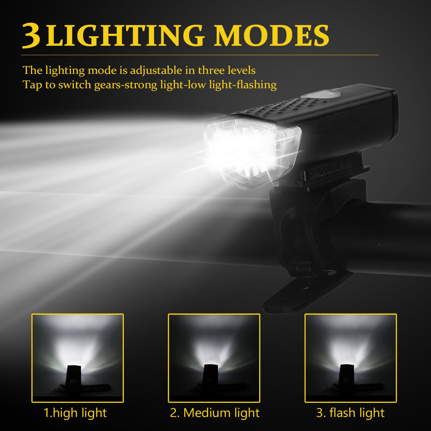 Đèn xe đạp phía trước không thấm nước, có thể sạc lại, khung xoay 360 độ, 3 chế độ chuyển đổi