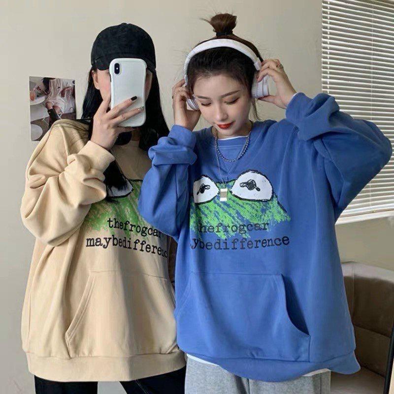 Áo sweater nữ thun nỉ in đầu ếch hoạt hình cute dễ thương