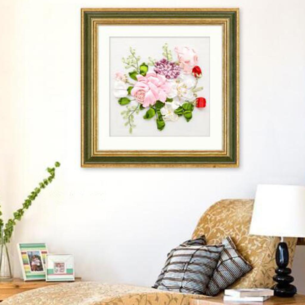 2pcs Ribbon Embroidery Kits DIY Flower Painting Kit Stamped Cross Stitch