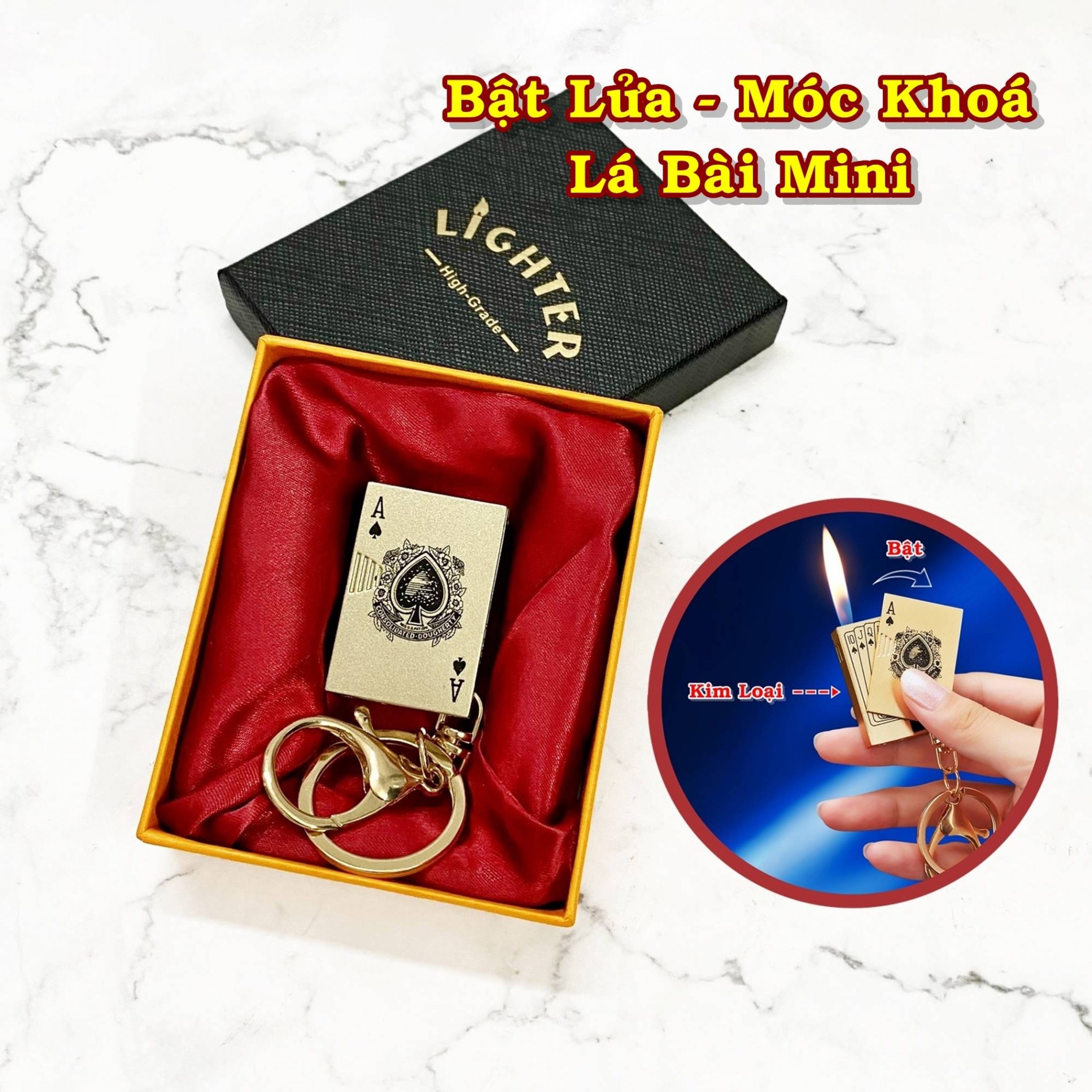 GLBM-BẬT LỬA - MÓC KHÓA HÌNH LÁ BÀI MINI (KIM LOẠI) (CÓ HỘP) - (XÀI GAS)