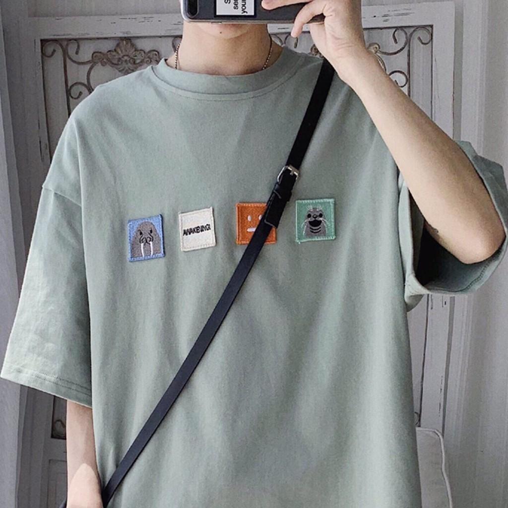 Áo thun tay lở form rộng thêu hình vuông - Unisex nam nữ đều mặc được