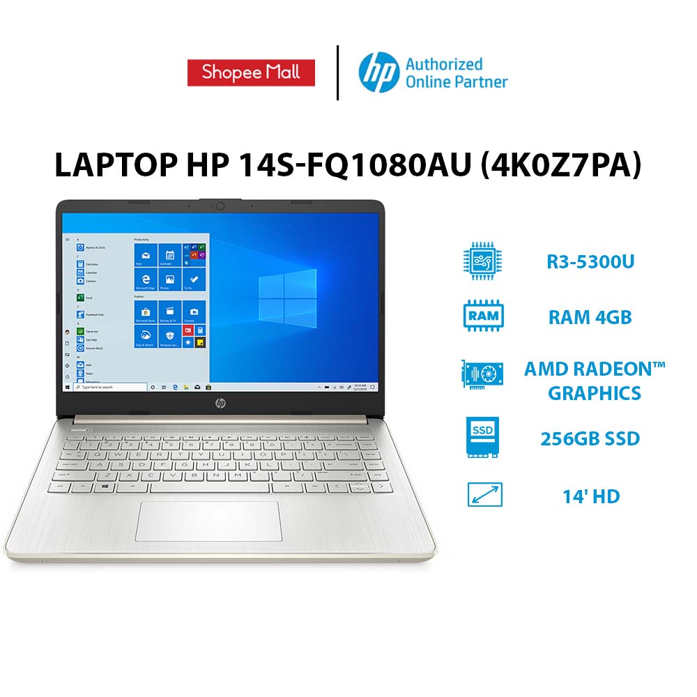 Laptop HP 14s-fq1080AU (4K0Z7PA) (R3-5300U | 4GB | 256GB |14' HD | Win 10 Hàng chính hãng