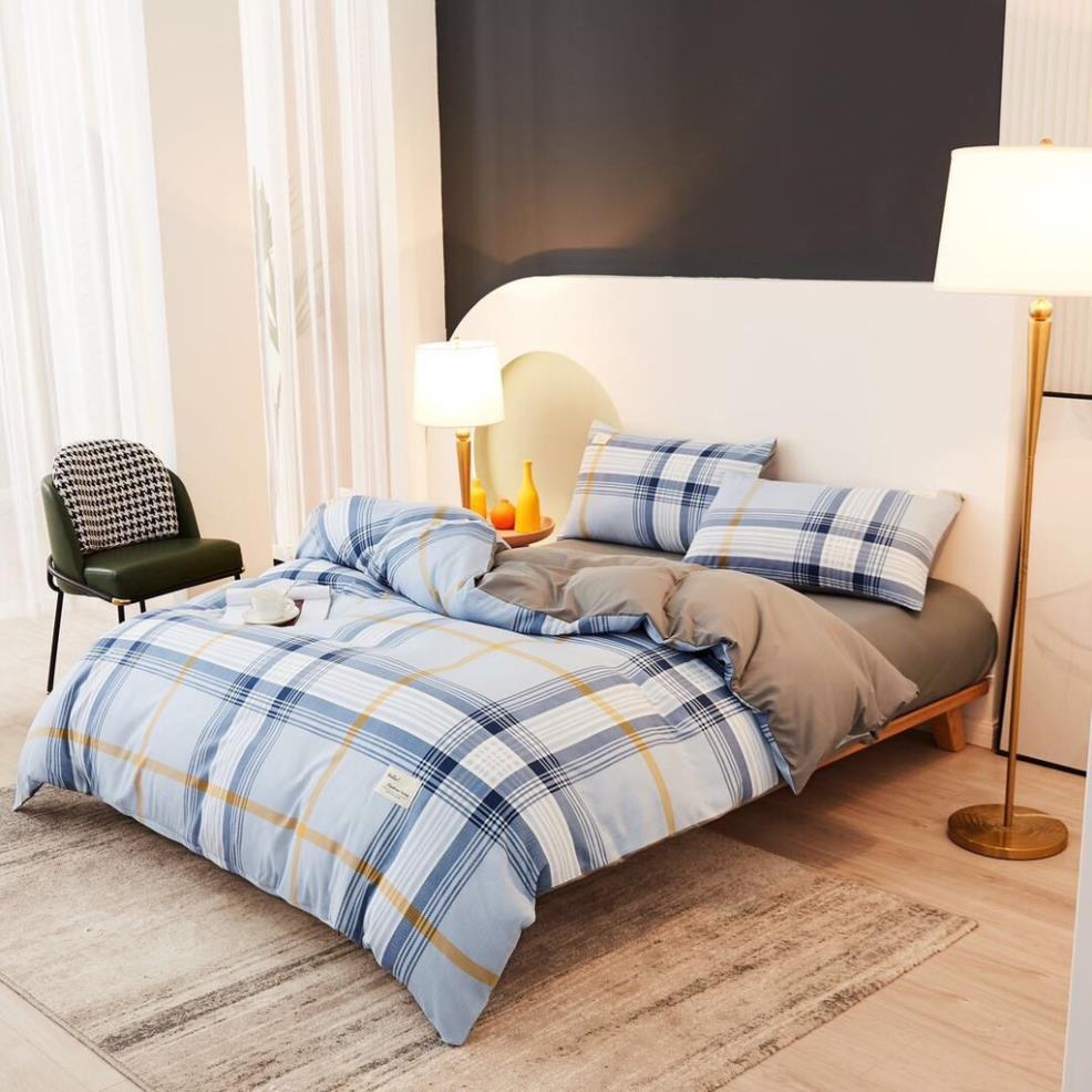Bộ chăn ga gối Cotton TC kẻ sọc caro 4 món đủ kích thước 1m2 đến 2m*2m2