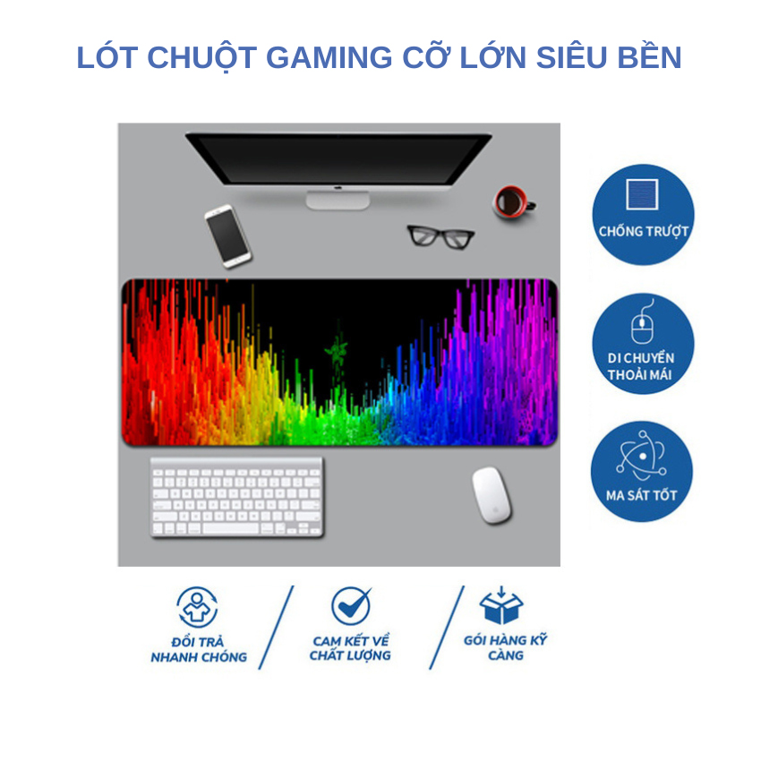 Lót chuột cỡ lớn, tấm lót chuột gaming cỡ lớn chống trơn trượt siêu bền siêu đẹp may viền chắc chắn