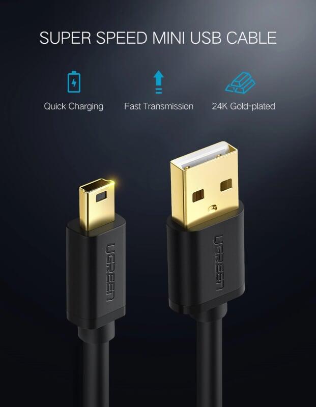 Ugreen UG10353US132TK 0.25M màu Đen Cáp sạc truyền dữ liệu USB 2.0 sang MINI USB đầu mạ vàng - HÀNG CHÍNH HÃNG