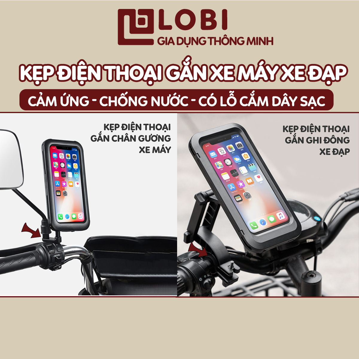 Gía đỡ điện thoại xe máy gắn chân gương/ ghi đông motowolf kẹp điện thoại xe máy màn hình cảm ứng chống nước