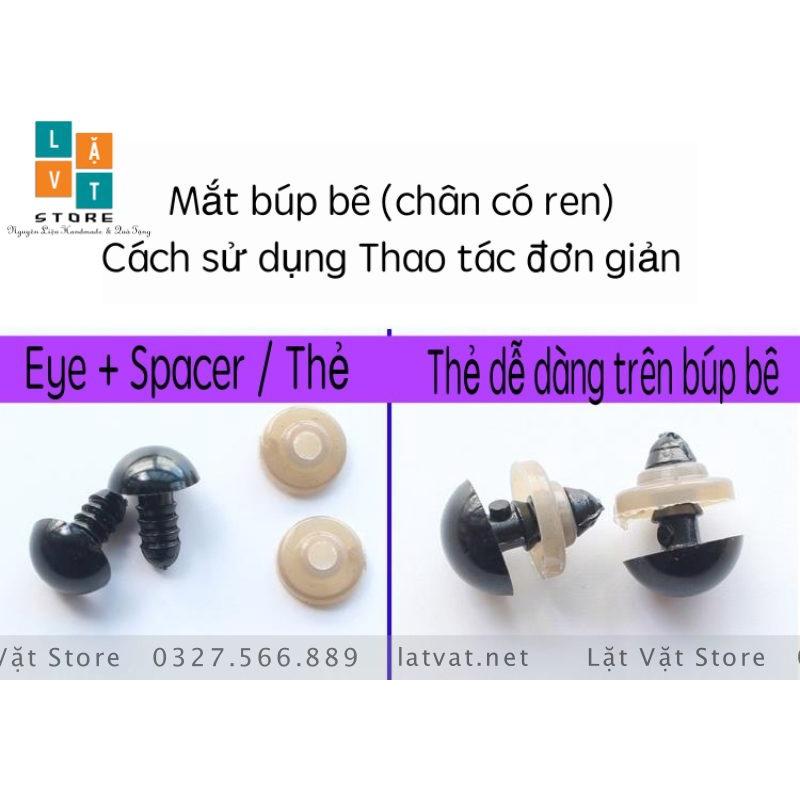 Mắt nhựa đen có vít xoáy - Needle felting kèm chốt, làm gấu bông, móc len, mắt búp bê