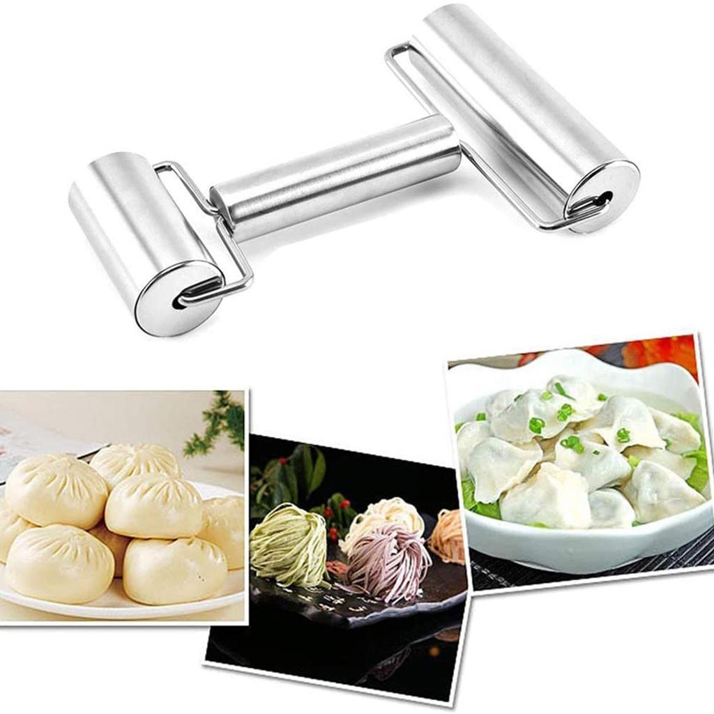 Pizza Pastry Baking Roller Rolling Pin Stainless Steel Dual Roller