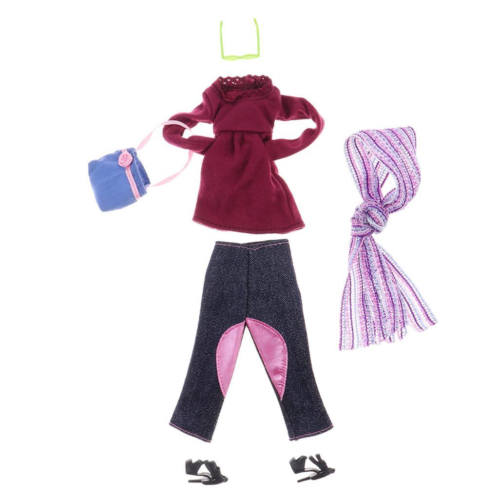 Dolls Clothes Shoes Suit for Jeans Pants Trousers Shirt Tops Bag Scarf Glass Dress Up Accs Decor