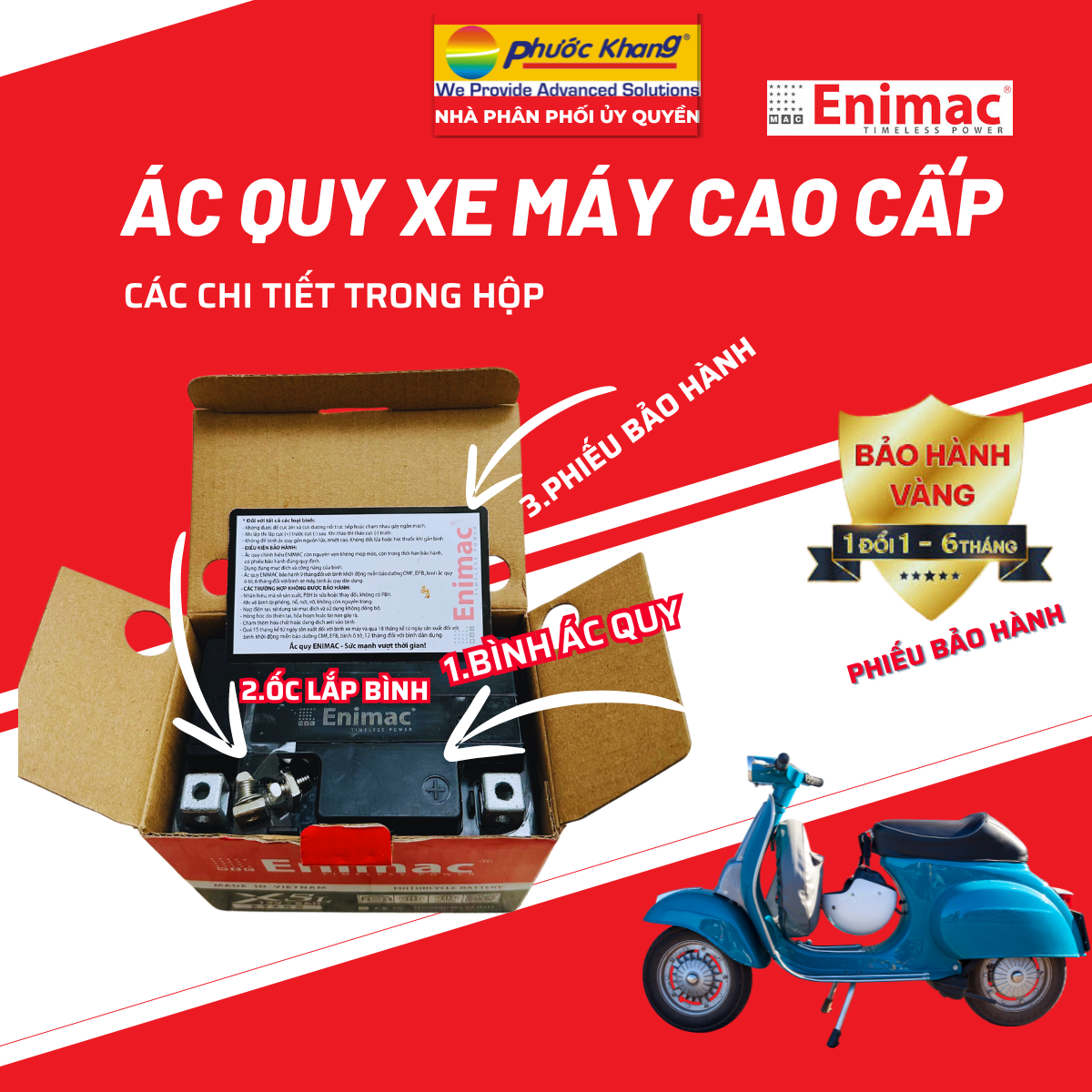 Bình Ác quy xe máy cao cấp Enimac  X5L - Bình thấp