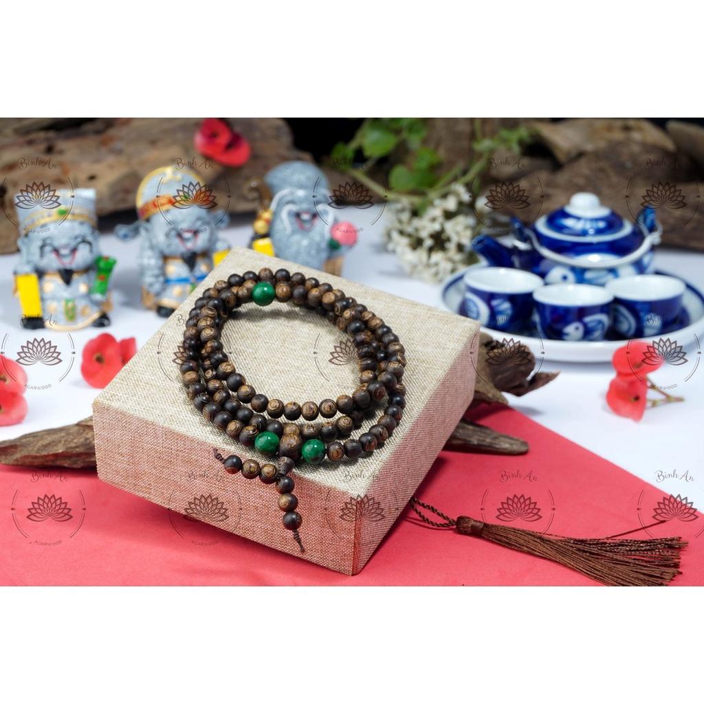 Vòng Tay Trầm Hương 108 Hạt Sánh Chìm Nước mix Charm - Chuỗi Tràng Hạt - Trầm Hương Tự Nhiên.