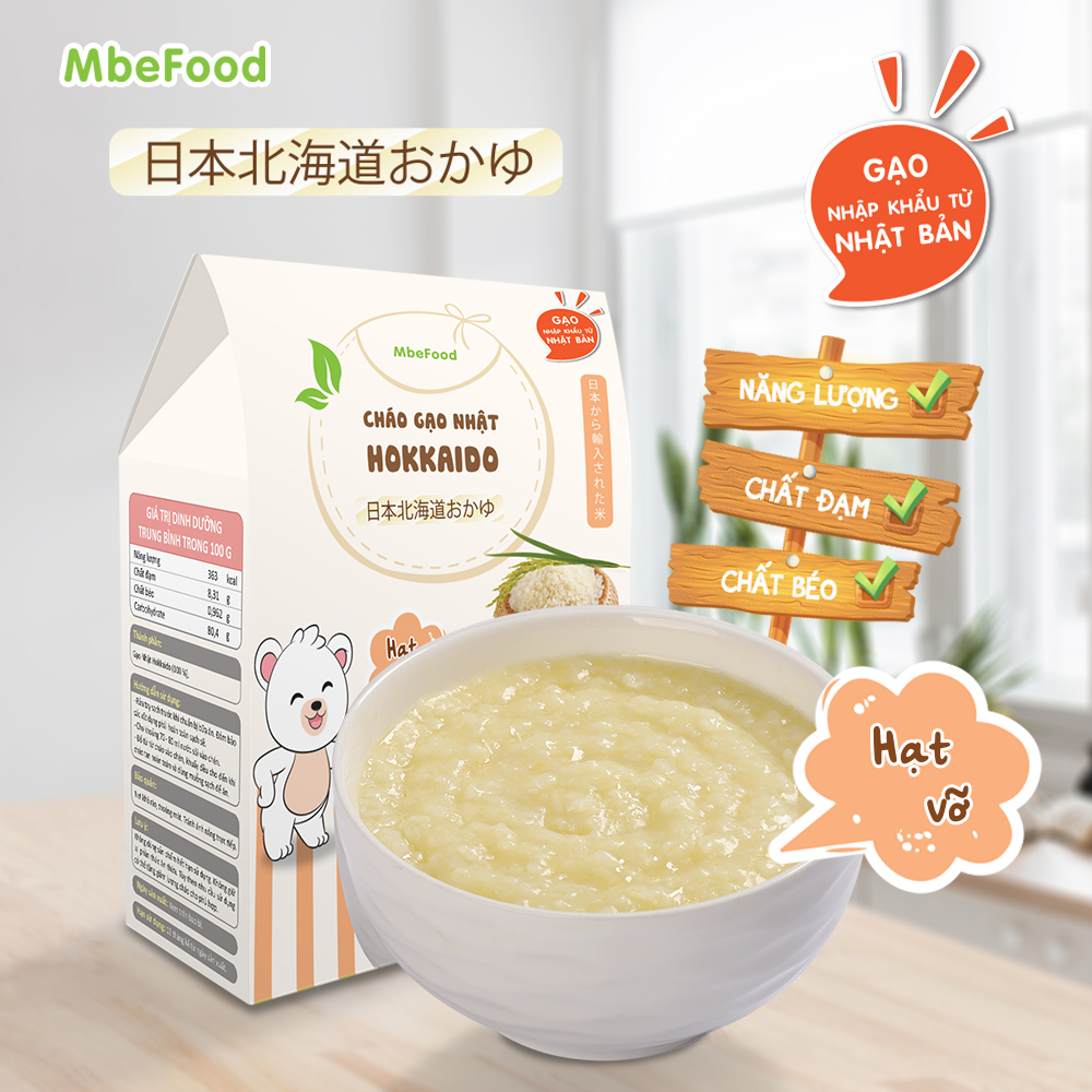 Cháo hạt vỡ cho bé ăn dặm MbeFood Cháo gạo Nhật Hokkaido (Hộp 4 gói x 18g)