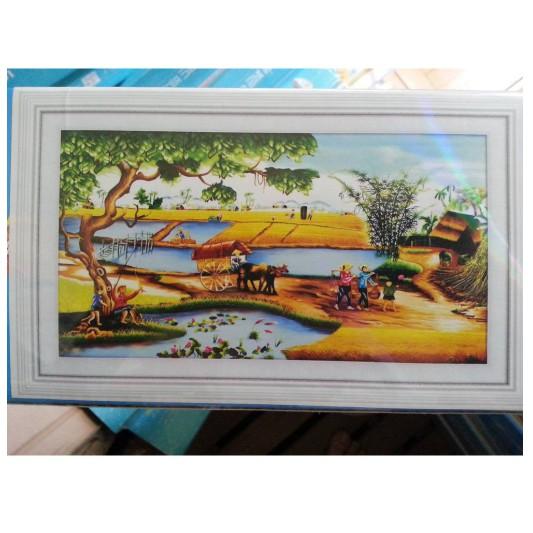 Tranh Đính Đá LÀNG QUÊ THANH BÌNH. Kích Thước: 1m x 58cm - 1m8 x 1m1