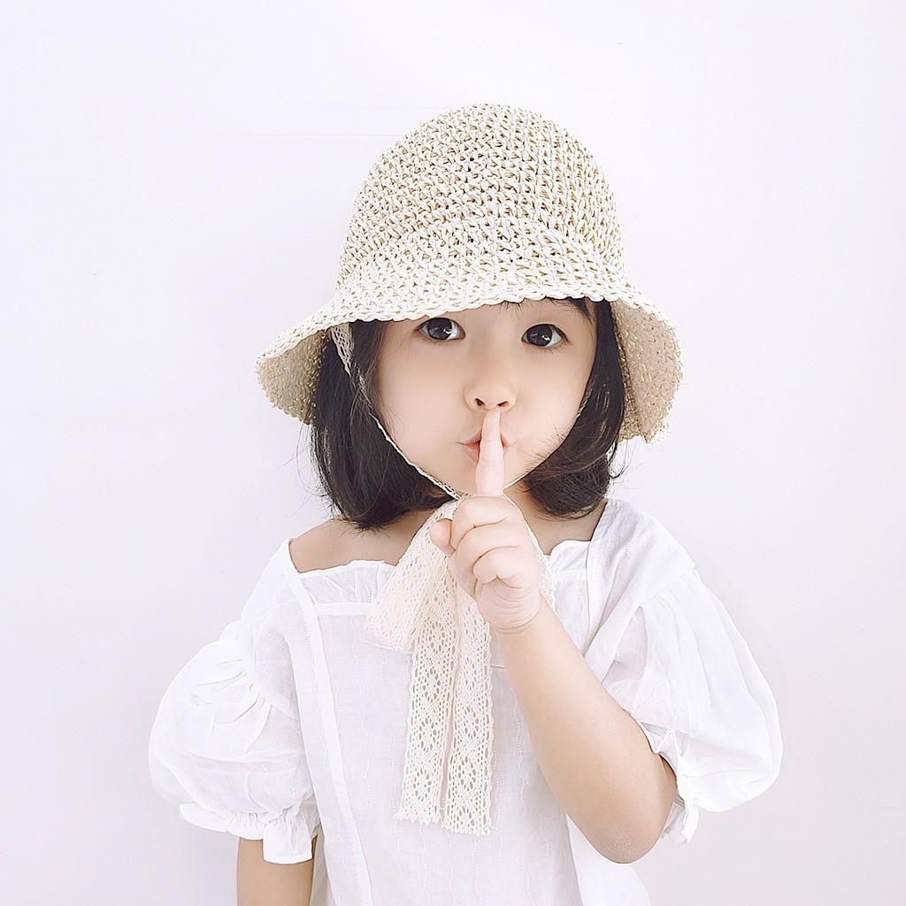 Mũ cói cho bé siêu xinh, kiểu dáng Hàn Quốc