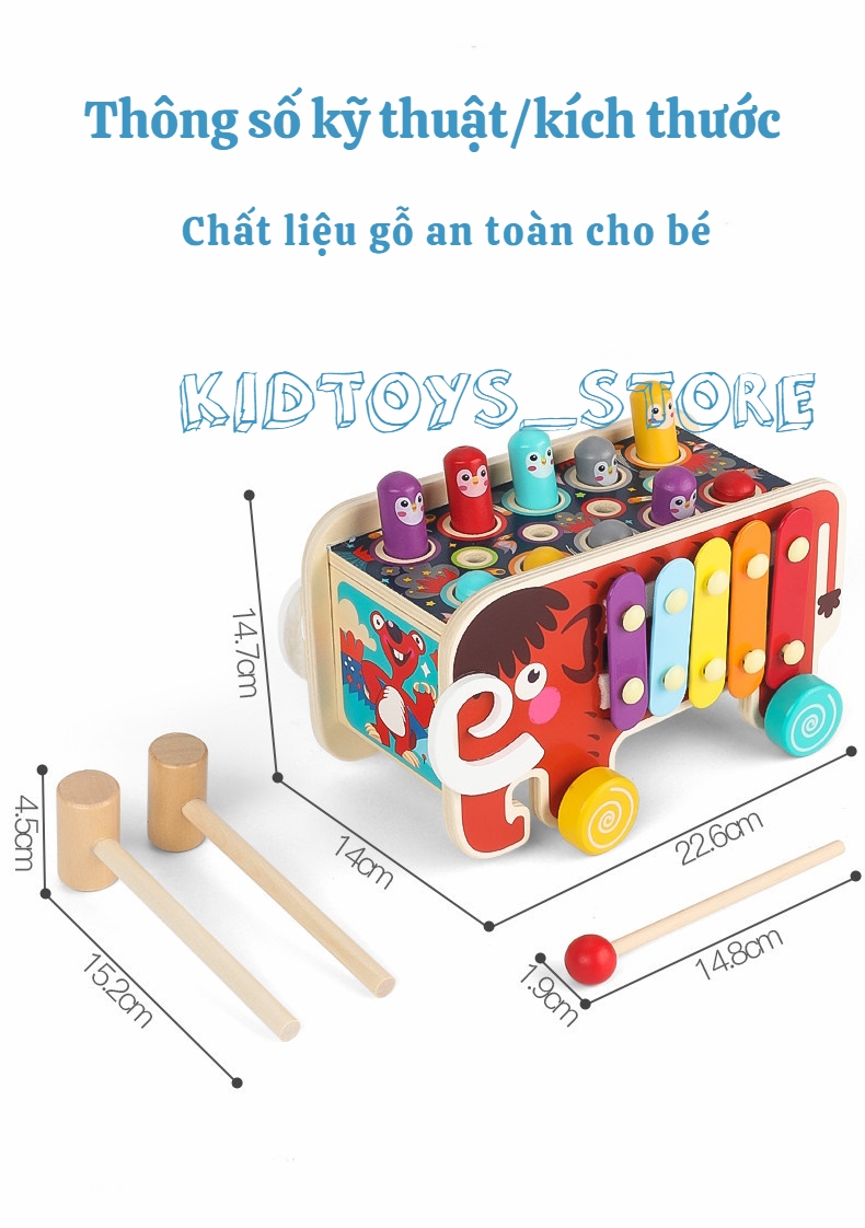 Đồ Chơi Đập Chuột Nhạc Đàn Gỗ Đồ Chơi Gỗ Hình Con Voi 4 in 1 Cho Bé Phát Triển Trí Tuệ