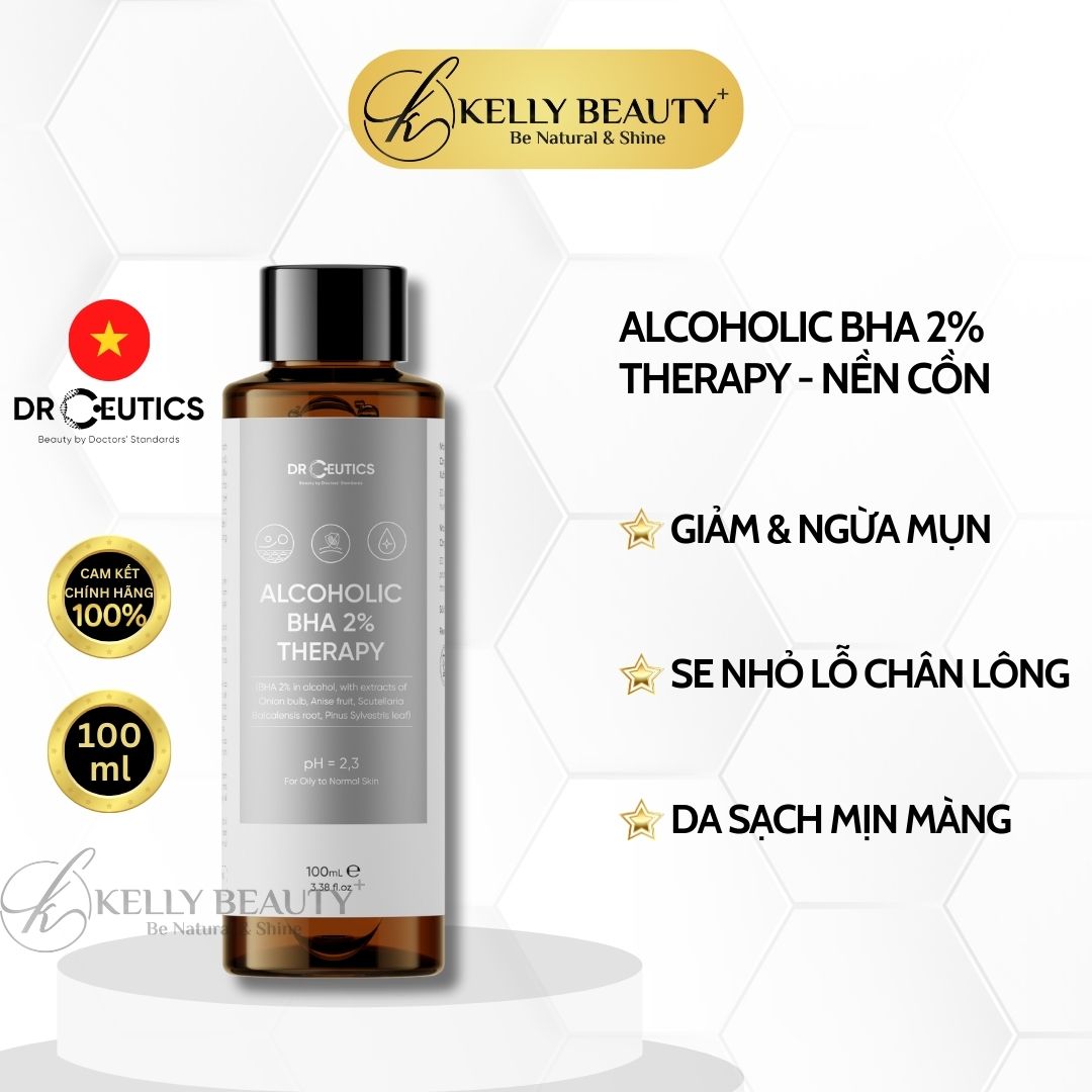 DrCeutics ALCOHOLIC BHA 2% Therapy NỀN CỒN- Giảm Mụn, Loại Bỏ Da Chết, Dầu Thừa; Se Lỗ Chân Lông | Kelly Beauty