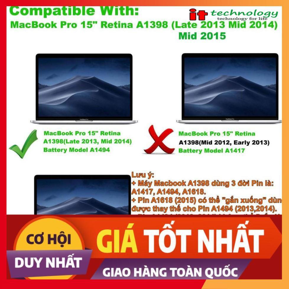 Pin Dùng Cho MACBOOK A1618  - 6 CELL - Pro Retina 15" A1398 Mid 2015 2016