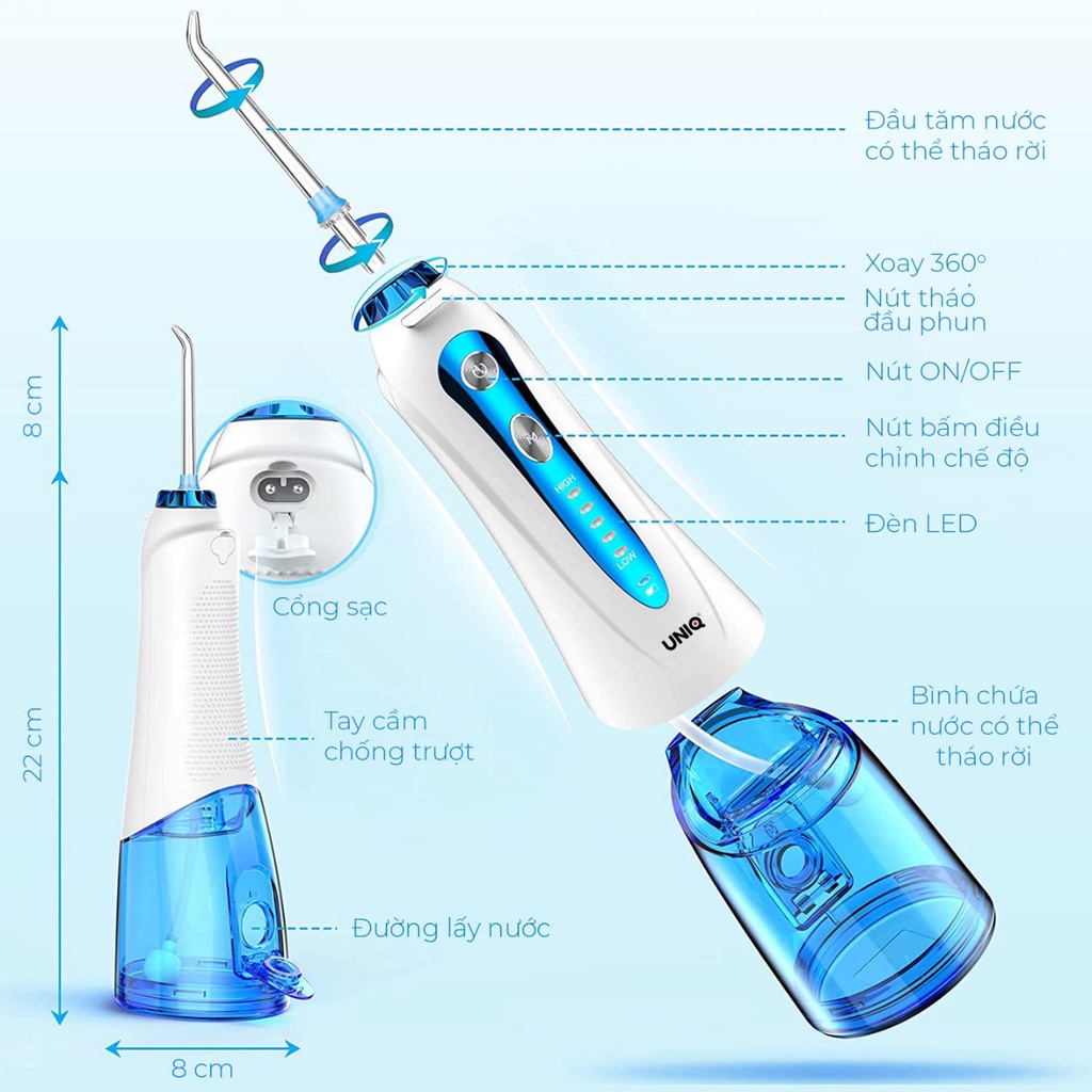 Tăm Nước Cầm Tay UNIQ Smile S1 Nhật Bản Cao Cấp Máy Vệ Sinh Răng Miệng Mini Tốt May Tam Nuoc Waterpik Gia Đình Không Dây Xịt Xỉa Rửa Làm Sạch Kẽ Răng Niềng Dụng Cụ Cạo Lưỡi Nhập Khẩu