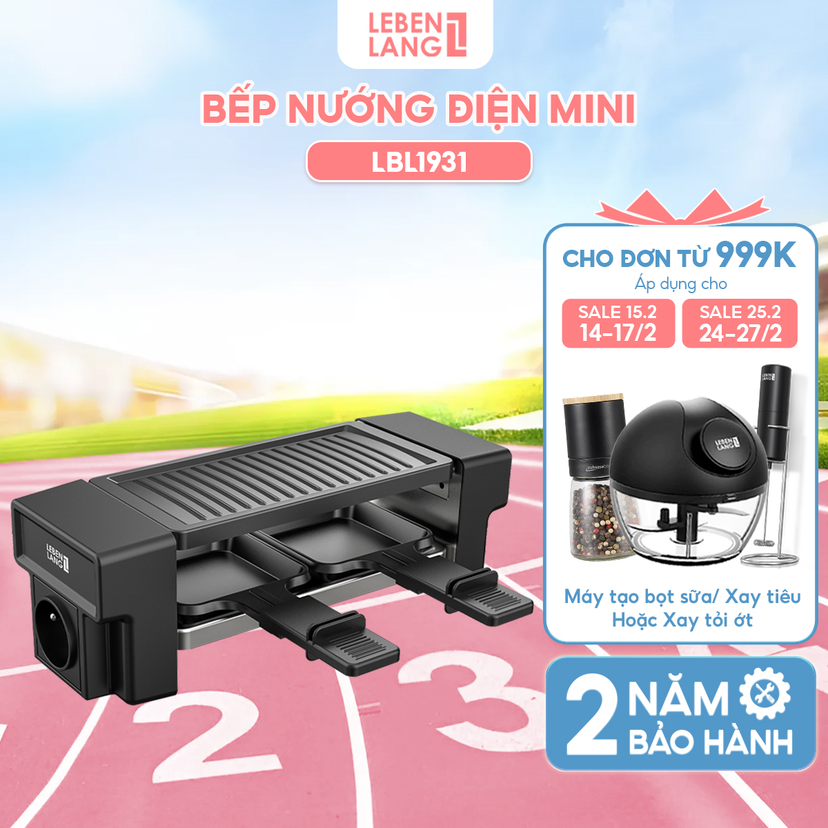 Bếp nướng điện mini Lebenlang LBL1932 và LBL1933 công suất 450W, bếp nướng không khói bảo hành 2 năm - hàng chính hãng