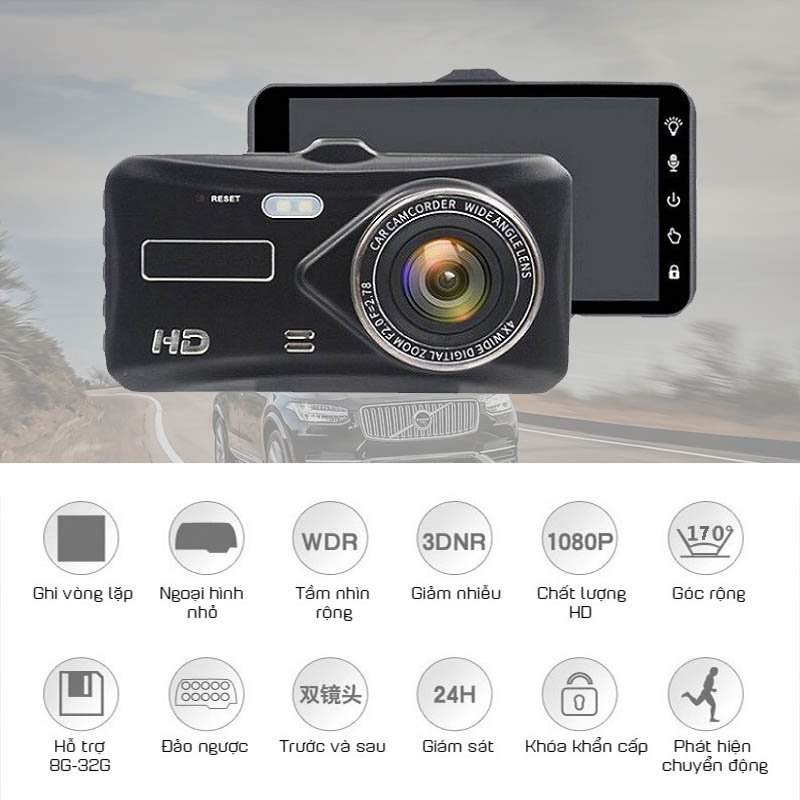 Camera hành trình ô tô A11 PRO Video Chất Lượng 2K FHD 1080P Màn hình cảm ứng 4 inch - camera hành trình , sắc nét ,2 camera kép trước và sau