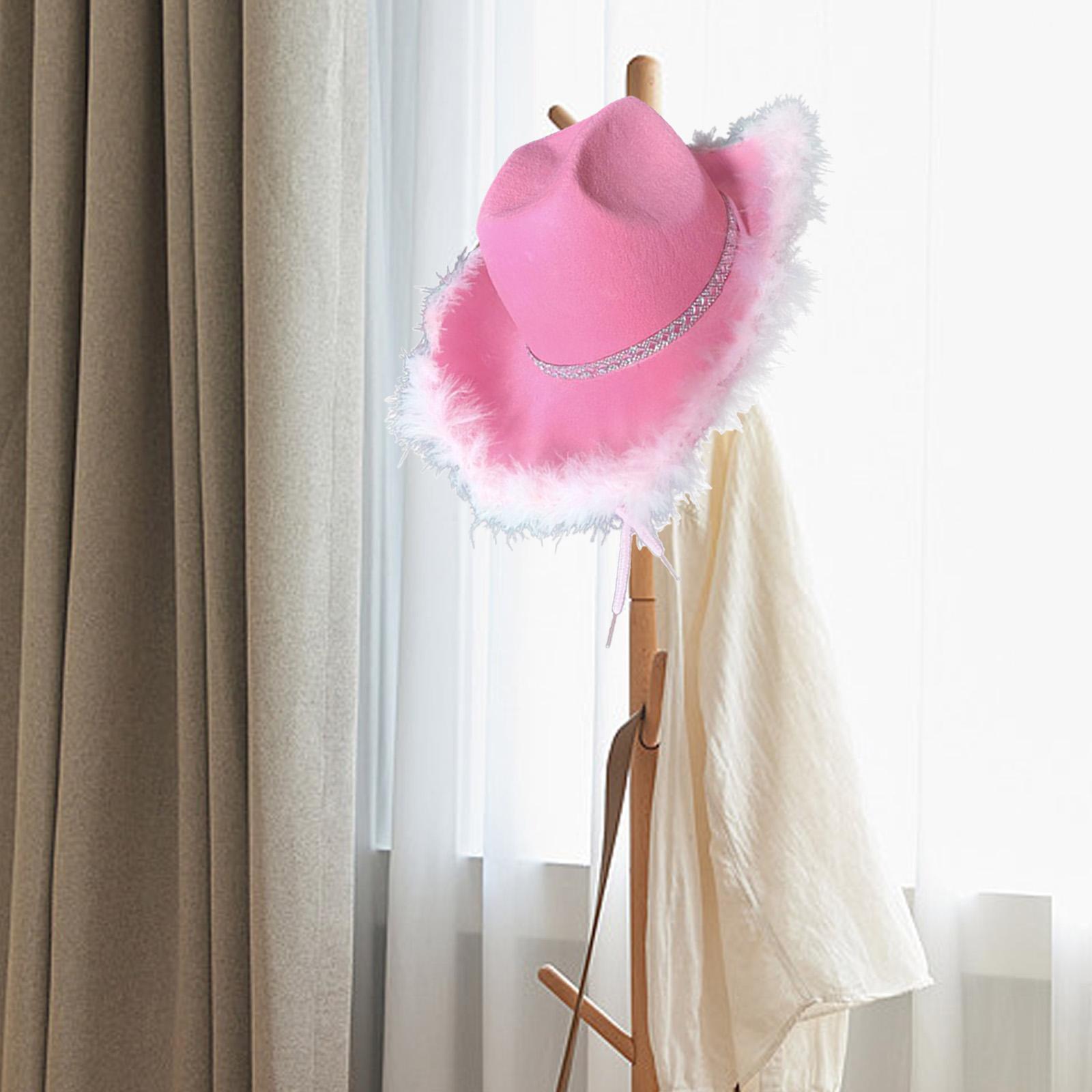 Pink Cowgirl Hat, Women Cowboy Hats with Feather Edge, Cowboy Costume Accessories for Adults Party Hat and Play Dress up