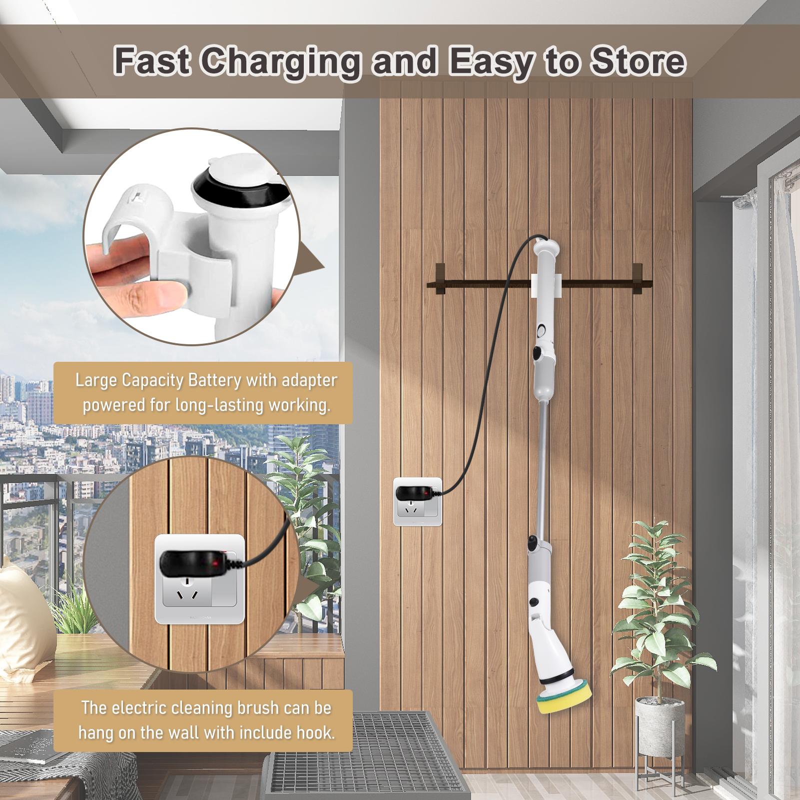 Electric Spin Scrubber Cordless Handheld Cleaning Brush with Adjustable Extension Handle 4 Brush Heads