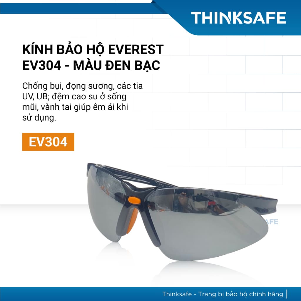 Mắt kính bảo hộ lao động Everest Thinksafe, Kính bảo vệ mắt trong suốt, chống bụi, chống tia UV, dùng đi đường - EV304