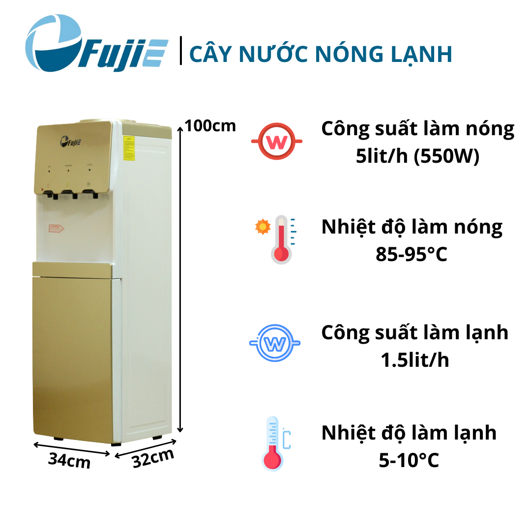 Cây nước nóng lạnh 3 vòi FujiE WDBD20C, làm lạnh nhanh bằng Block, khóa an toàn vòi nóng - Hàng chính hãng