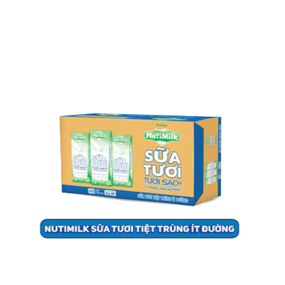 Thùng 48 Hộp NutiMilk Sữa tươi 100 điểm - Sữa tươi tiệt trùng Ít đường 180ml TU.STID180TI NUTIFOOD