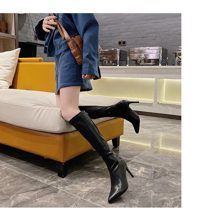 SẴN Boots Đùi Da Mũi Nhọn Gót Cao 6.9cm Sang Chảnh Quảng Châu Cao Cấp Siêu Rẻ