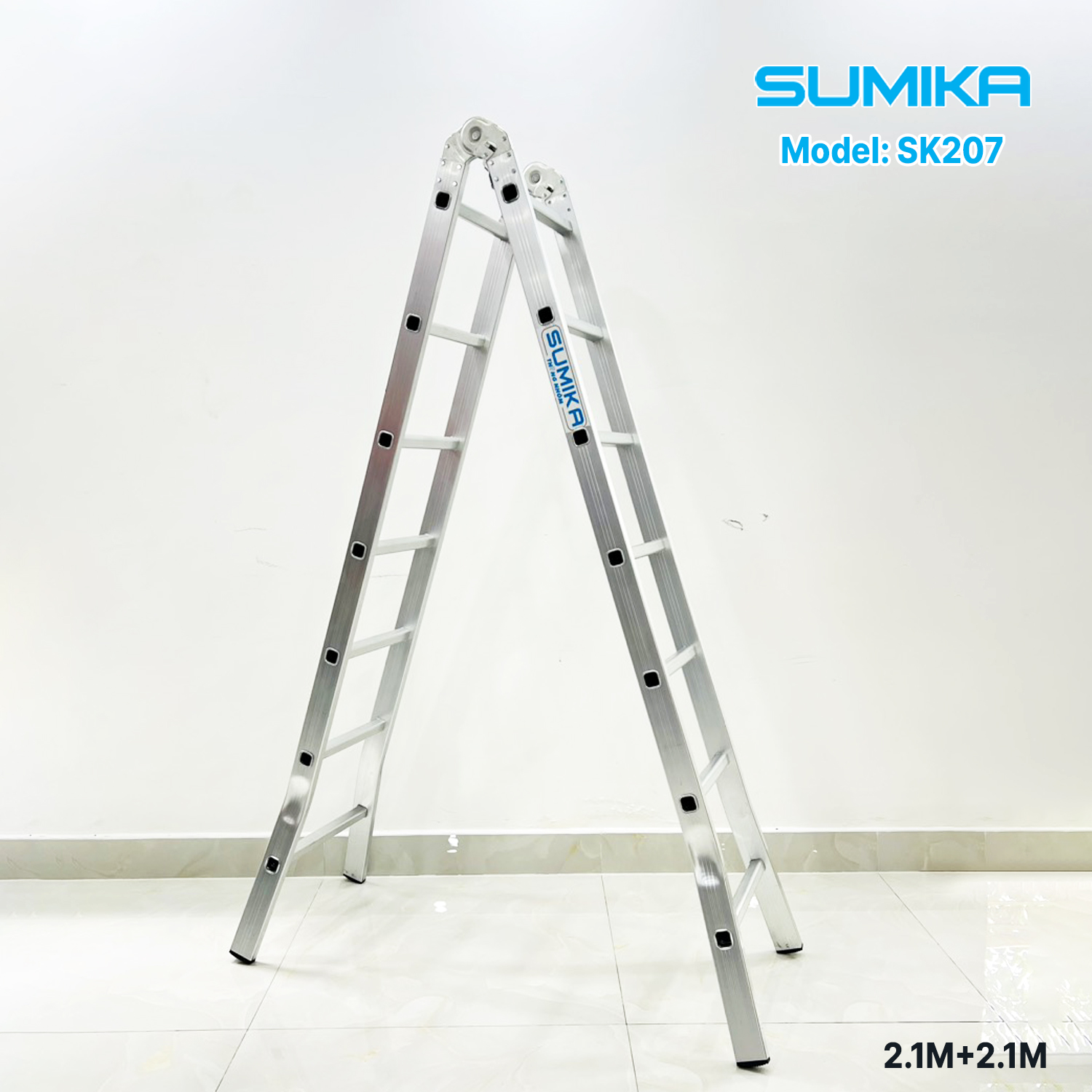 Thang nhôm xếp chữ A SUMIKA SK207, chữ A cao 2.1m, chữ I cao 4.2m, tải trọng 150kg